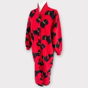 Vintage Dillards Red Scottish Terrior Fleece Full Length Robe Red sz M Scottie